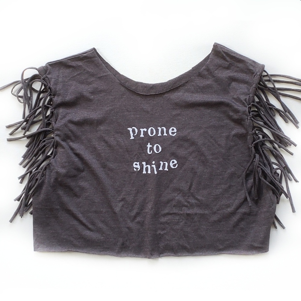 handmade prone to shine fringed crop top